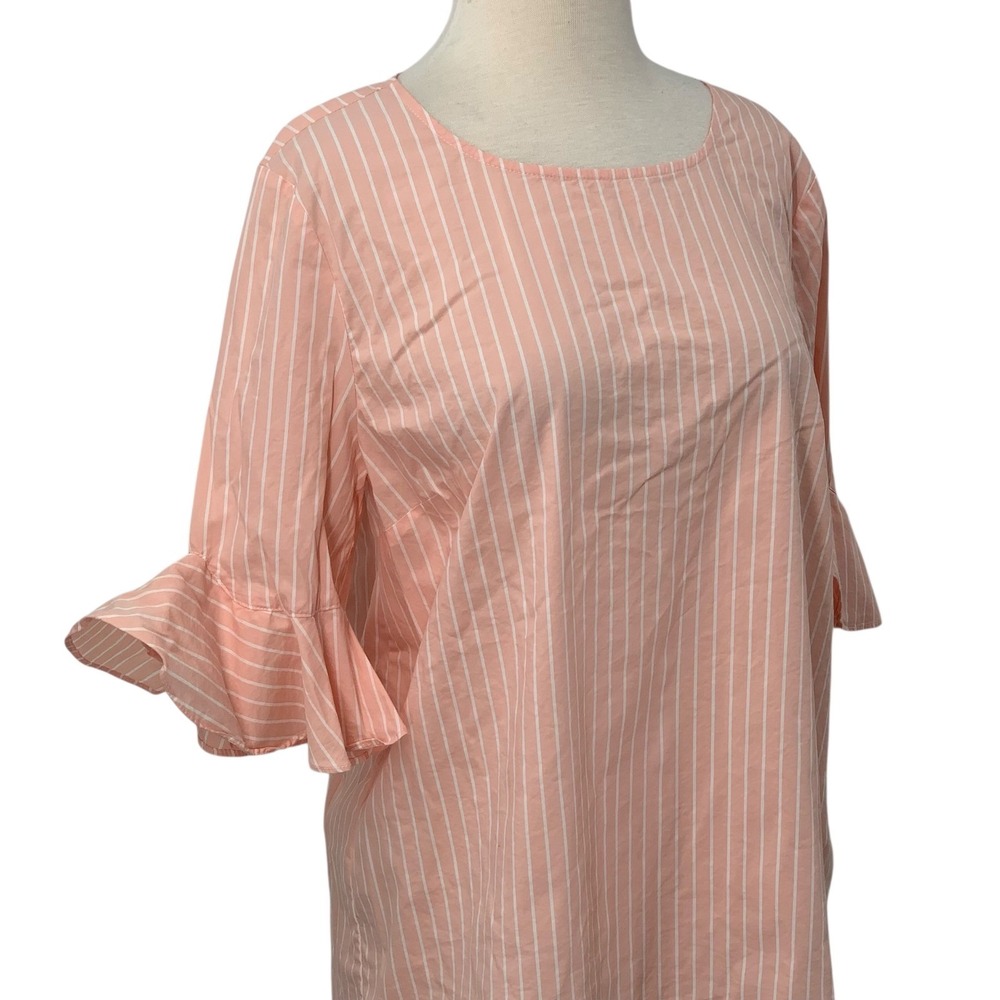 Calvin Klein Women's‎ 3/4 Ruffle Sleeve Blouse Top Peach/White Striped Sz M READ - Picture 4 of 11